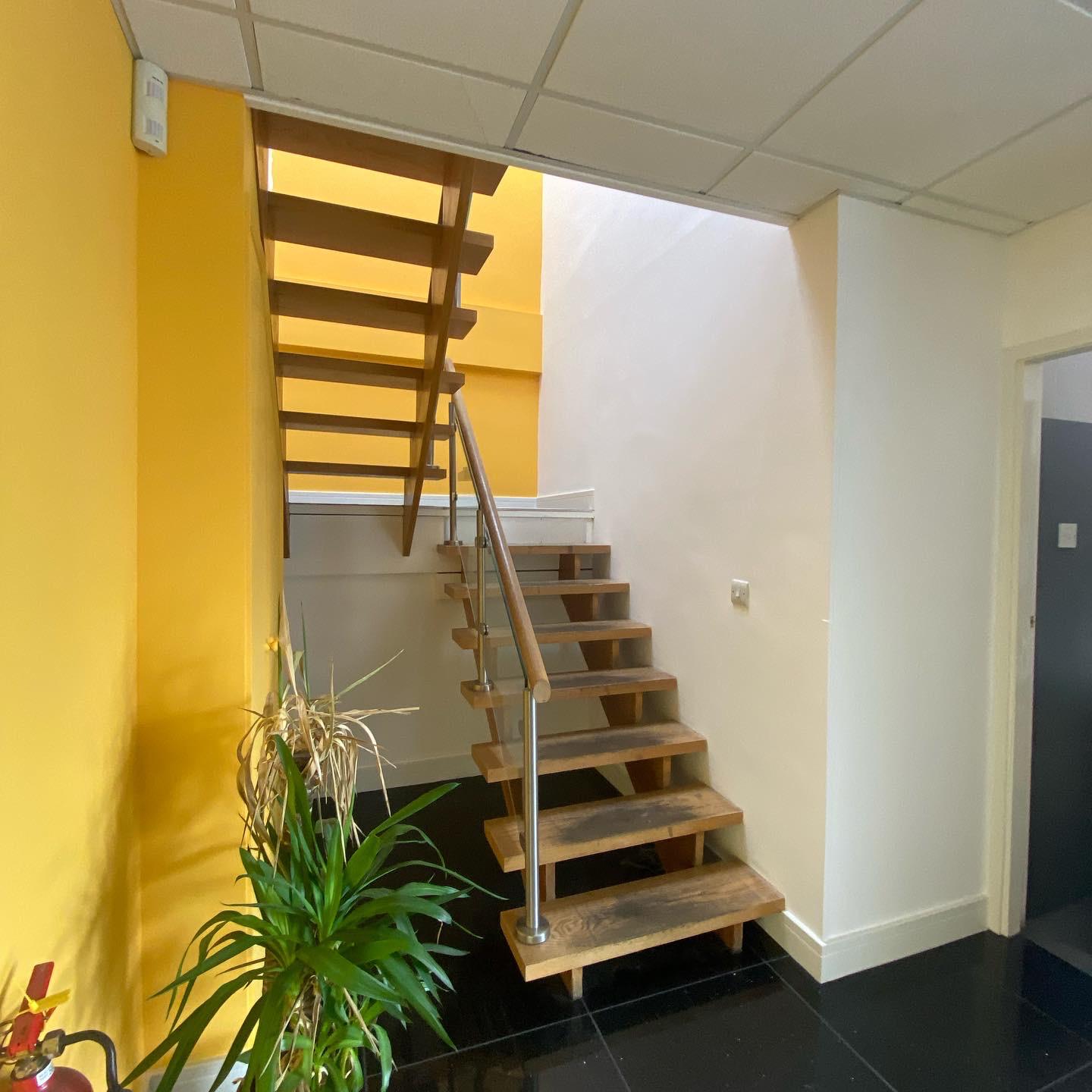 Commercial staircase with crisp paint finish